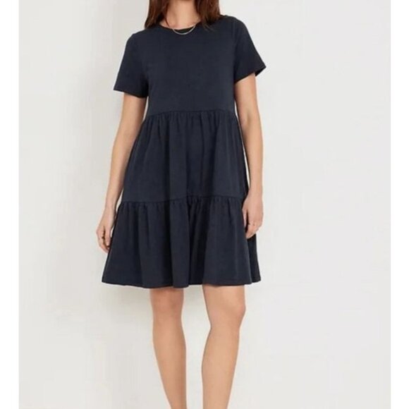 GAP Short Sleeve Tiered Dress With Pockets XXL 100% Cotton Black Lightweight Slu - Picture 1 of 5